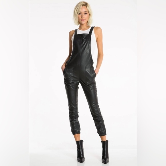 philanthropy xs Freja black faux leather overalls wide leg elastic end punk‌‌ - Picture 2 of 16